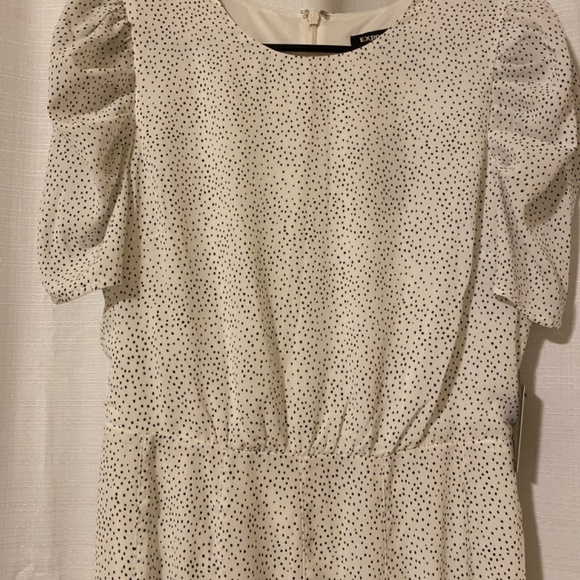 NWT Express Polka Dot Print Puff Sleeve Mini Dress - Picture 3 of 4